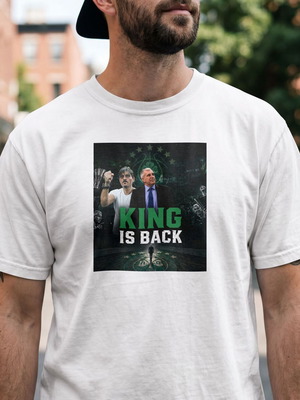 T-Shirt The King Is Back 2 new, unisex, white, polyester jersey