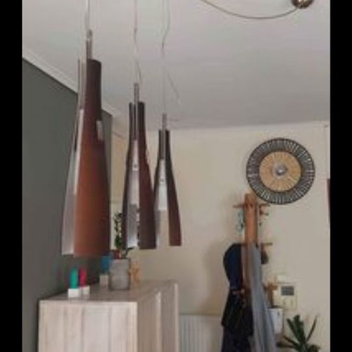 Murano brown glass ceiling triple pendant light used
