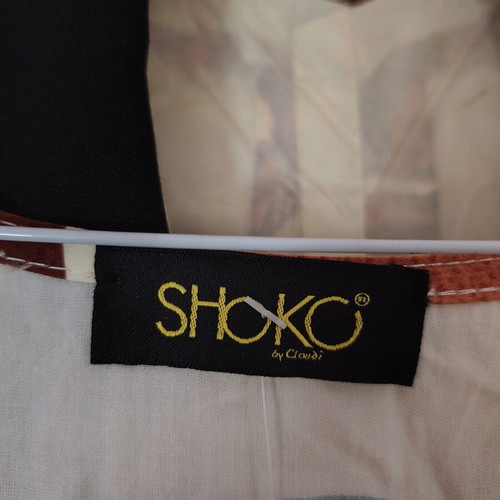Shoko long summer dress with archaeological pattern, beige and blue