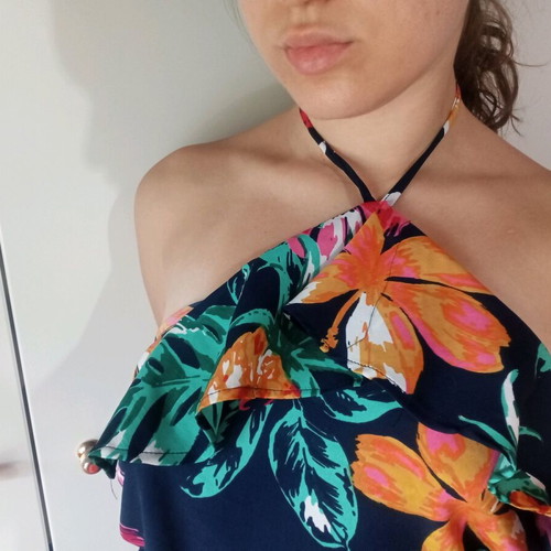 Summer onesie like new, blue with tropical flowers