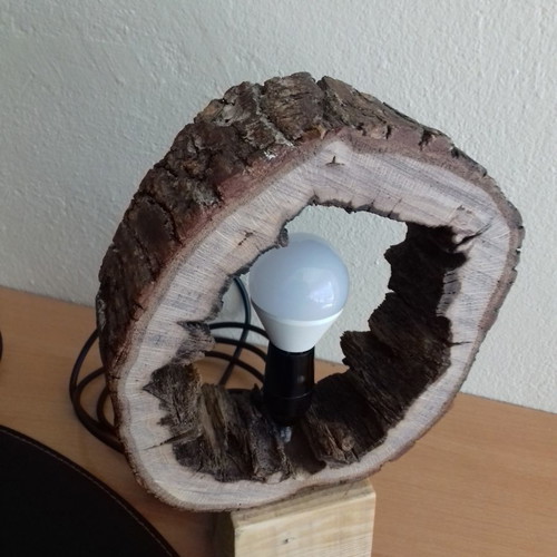 Set of handmade tree trunk lamps, new
