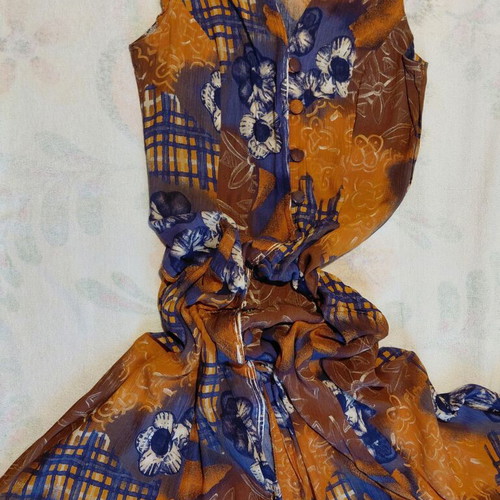Maxi dress sleeveless in brown and blue, like new