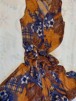 Maxi dress sleeveless in brown and blue, like new