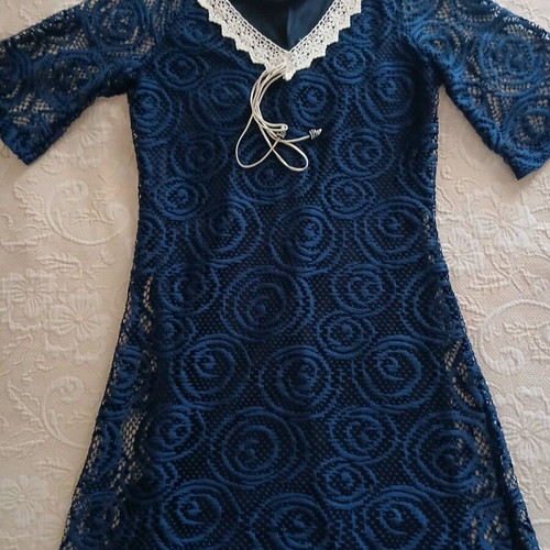 Lace dress dark blue like new, size S/M