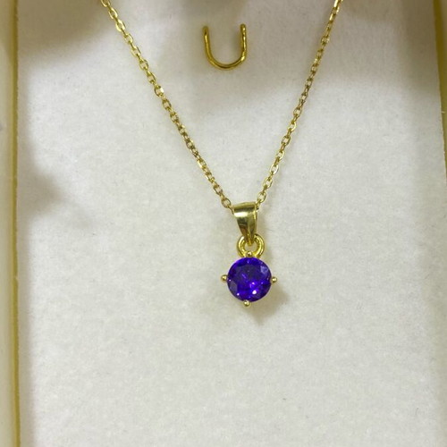 Silver gold-plated pendant with purple stone and chain new