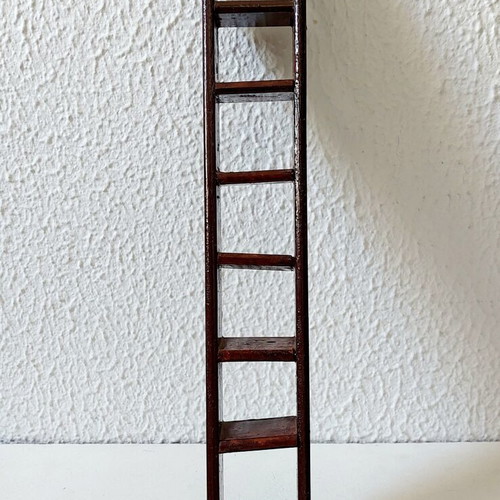 Handmade wooden miniature ladder used, 39 cm