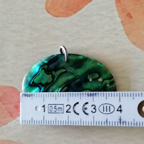 Abalone Shell Pendant Oval with Silver 925 Ring new, blue and green
