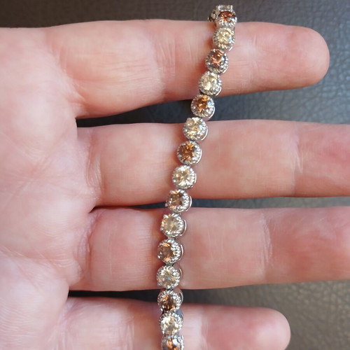 Silver Riviera jewelry set 925 with honey shade zirconia, bracelet and ring