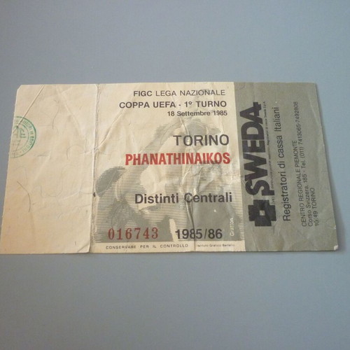 Torino-Panathinaikos UEFA Cup football ticket 18/9/1985