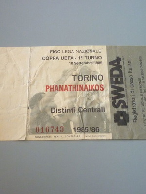 Torino-Panathinaikos UEFA Cup football ticket 18/9/1985