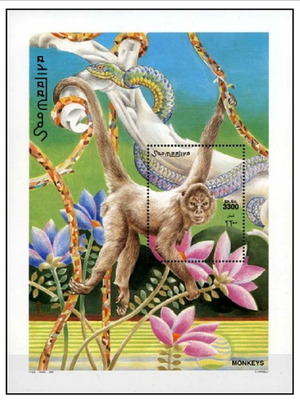 Σφραγίδα Σομαλία 2002 Monkeys BL MNH φεγιέ ασφράγιστο λουξ καινούργιο
