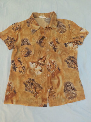 Vintage shirt with Hindu print Krishna & deities medium used