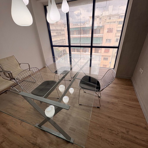 Σετ τραπεζιού σαλονιού με γυάλινη επιφάνεια και 3 καρέκλες design σαν καινούργιο