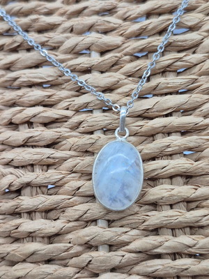 Moonstone Silver 925 Necklace Oval Pendant with Stainless Steel Chain new