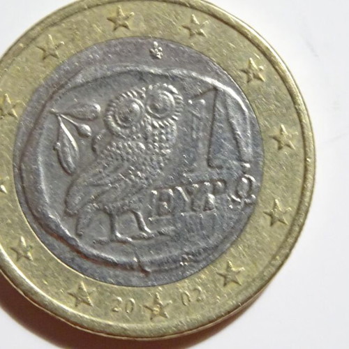 1 euro 2002 Greece used with rare minting errors and S on star