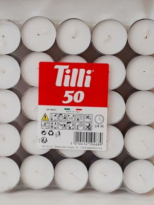 Tilly Tealights 50 pcs, 4-hour burn time, new