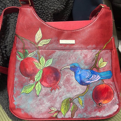 Hand Painted Red Shoulder Bag New, Faux Leather