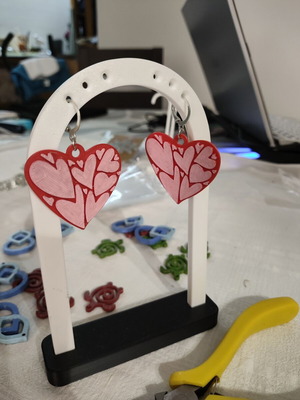 Pink Hearts 3D printed earrings hand-painted