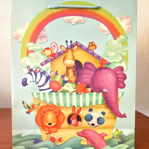Noah's Ark gift bag with satin ribbon handle