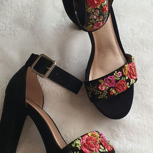 Sandals new with hand-painted flowers, faux suede, size 37