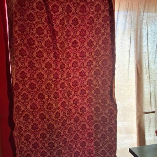 Set of 2 heavy damask curtains used, brick red