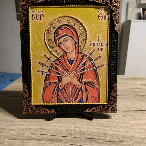 Religious icon Panagia of the Seven Swords handmade, new