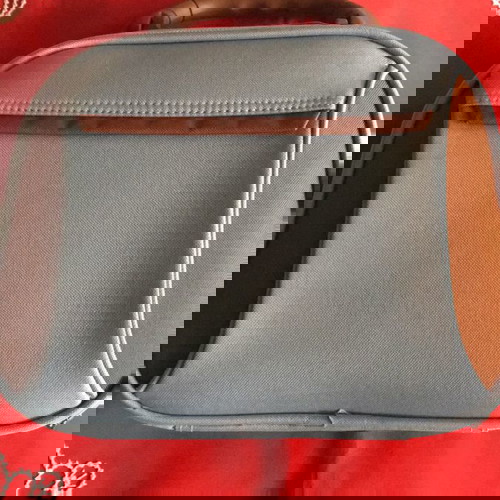 Несесер за козметика употребяван, синьо-сив с дръжка и дълга каишка