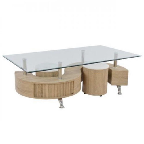 Coffee table with natural wood and glass top