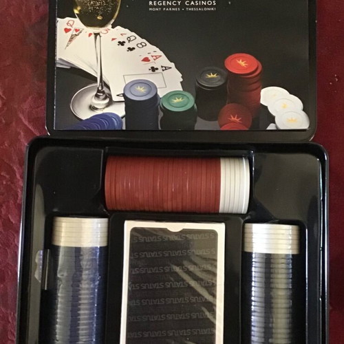 Poker set new condition in metal box with chips and cards