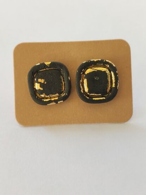 Handmade earrings new, polymer clay and steel clasp, black and gold