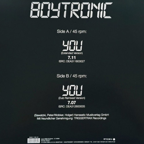 Boytronic You vinyl record, electronic genre, re-issue 2026