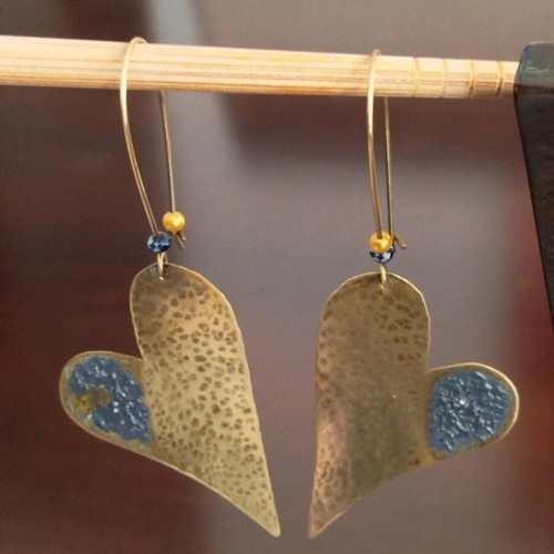 Handmade copper heart-shaped dangle earrings like new