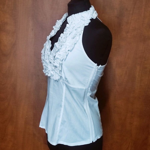 Lynne Halter Neck Top with Ruffles in White, Like New, Size M