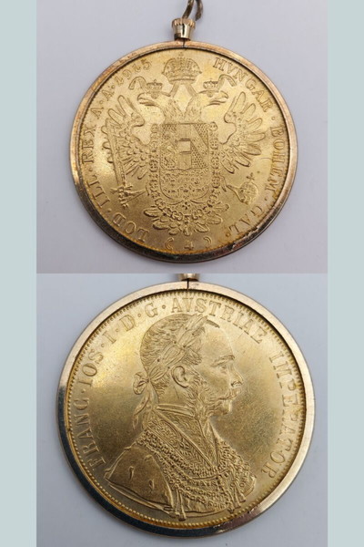 Επίχρυσο Μεγάλο Νόμισμα - 4 Δουκάτα 1915 Proof Franz Joseph I Austria - Με Χειροποίητο Στεφάνι!
