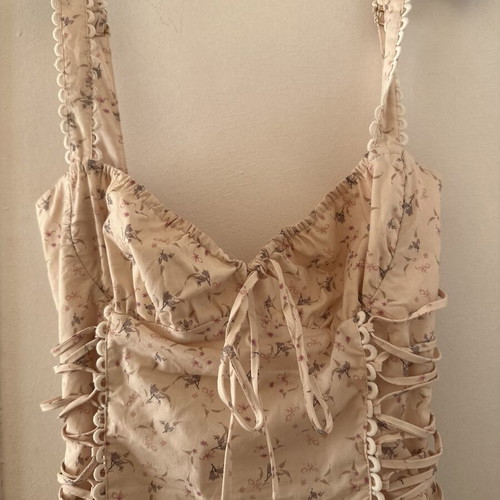 Mini floral poplin dress corset style like new, Pink Woman, size M