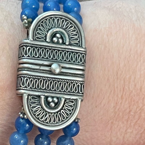 Silver bracelet antique handmade used, 925 silver, filigree beads