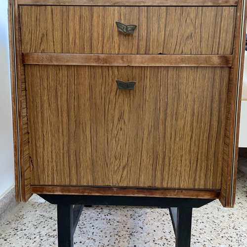Bedroom furniture set used, iron bed frame with wood-look formica