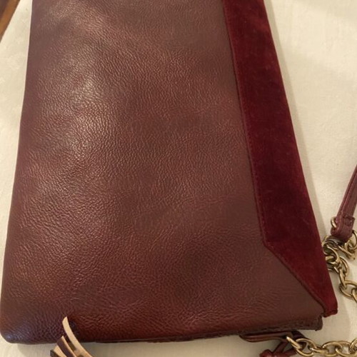 Clutch bag crossbody like new, burgundy suede and faux leather with crocodile texture