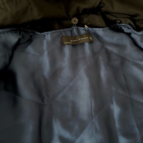 Zara black parka with blue satin lining and detachable hood size L