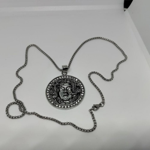 Medusa Pendant in Steel like new with rhinestones and chain