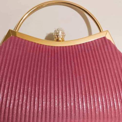 Vintage style fuchsia-magenta satin pleated bag new with strass clasp