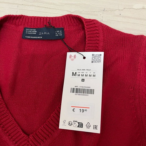 Knitted blouse with V-neck Zara new, red, size M
