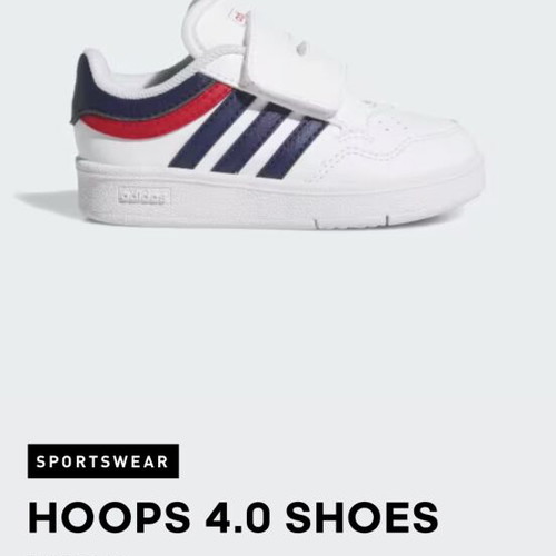 Adidas Hoops 4.0 kids sneakers, white with navy and red