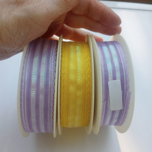 Organza ribbon set 3 rolls 2.5cm x 25m purple and yellow new