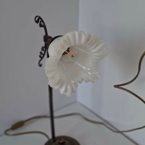 Bronze table lamp used with white Murano Franco Luce glass