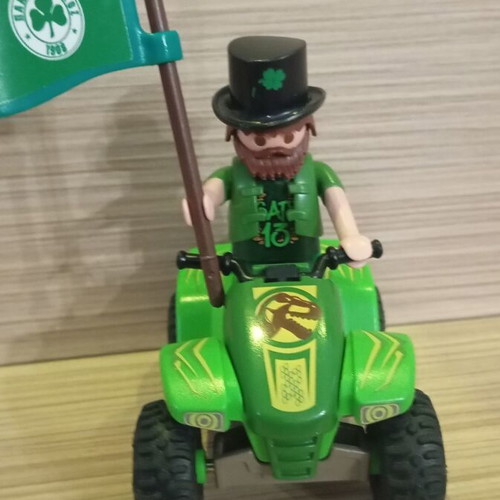 Playmobil fan of Panathinaikos on quadbike like new with team flag