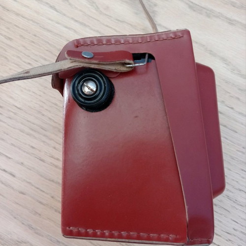 Lubitel 2 camera used with brown leather case
