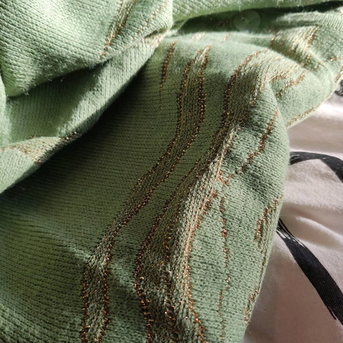 Vintage knitted cardigan green pistachio with gold thread L used