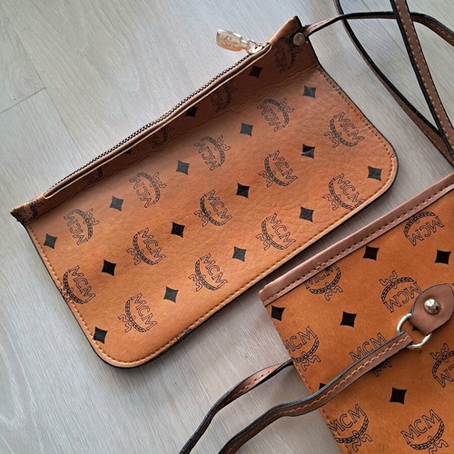 MCM Visetos Dog Bone Shopper Tote used, black and brown