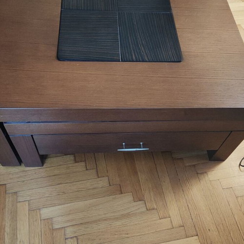 Modern Walnut Coffee Table 90x90 Expandable to 140x90 with 2 Large Drawers Like New